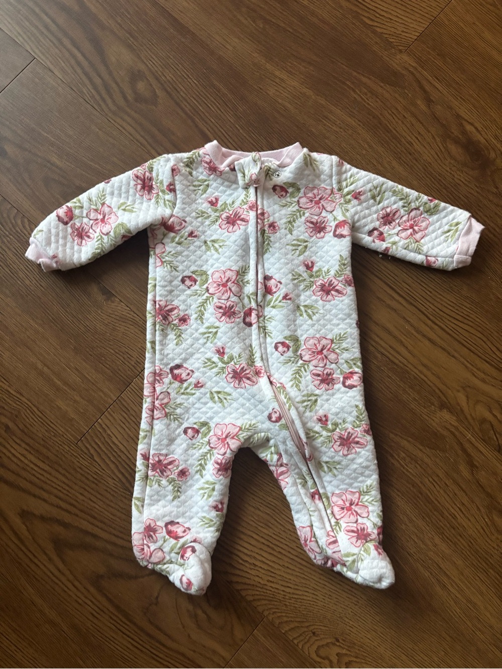 Nick & Nora Pink Floral Quilted Footed One-Piece